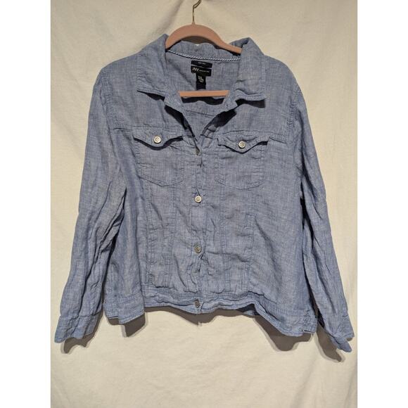 Jones New York Womens Linen Button Up Jacket Sz 2X Blue Costal Lightweight - Picture 1 of 4